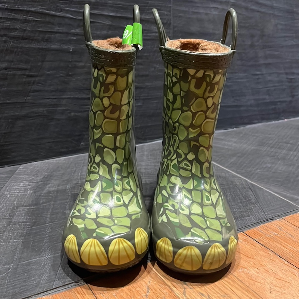 Western Chief Fuzzy Lined Dinosaur Rainboots